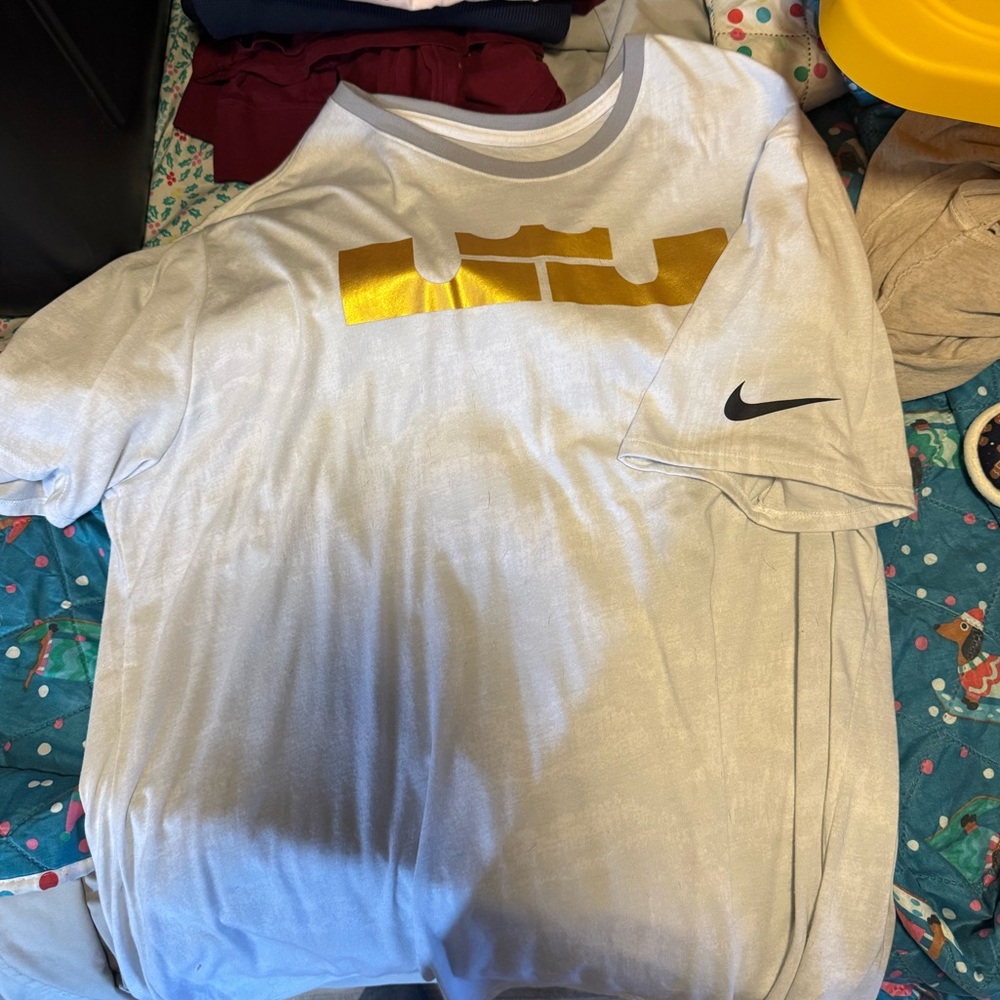 Nike LeBron James White and Gold Graphic Tee